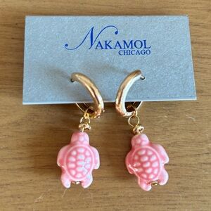 NAKAMOL Coral Turtle Gold Earrings